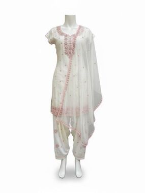 White & Pink Embroidered Salwar Set with Sheer Dupatta